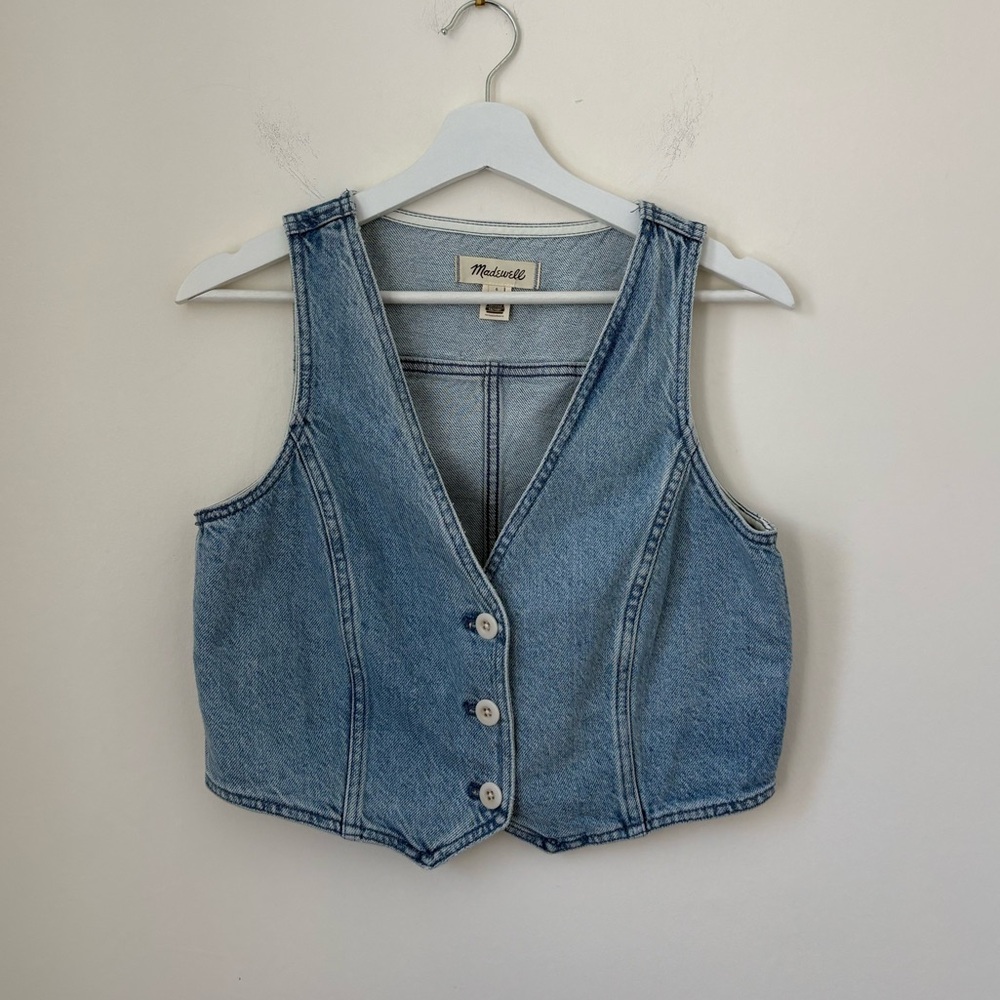 Cotton-Hemp Denim Katrina Crop Vest Top - Picture 5 of 14